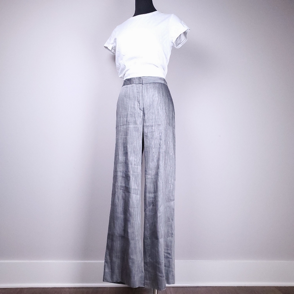 GIORGIO ARMANI gray wide leg linen blend pants